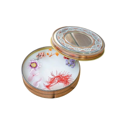 Putih Saffron Tin Box Cylinder Jar Bagus Bisa 180 Gram Round Metal Tinplate Dicetak