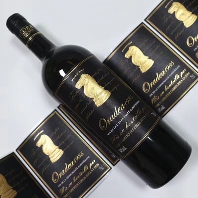 Label Botol Alkohol Minuman Keras CMYK, Label Anggur Khusus Glossy / Matt Embossing